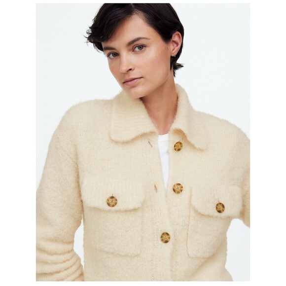 MADEWELL Bouclé-Knit Sweater Jacket Size Large Cream NEW Preppy Minimalist Basic - Picture 1 of 11
